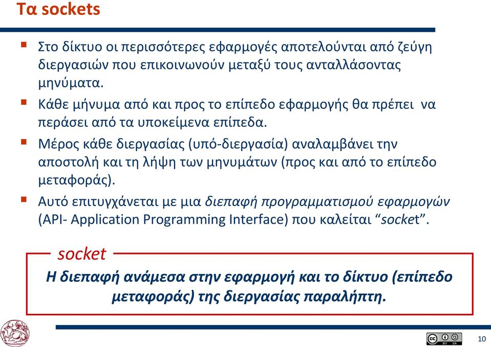 Μέρος κάθε διεργασίας (υπό-διεργασία) αναλαμβάνει την αποστολή και τη λήψη των μηνυμάτων (προς και από το επίπεδο μεταφοράς).