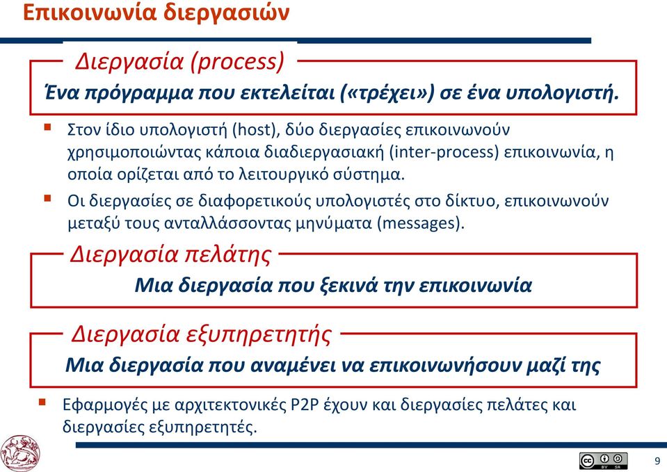 λειτουργικό σύστημα. Οι διεργασίες σε διαφορετικούς υπολογιστές στο δίκτυο, επικοινωνούν μεταξύ τους ανταλλάσσοντας μηνύματα (messages).