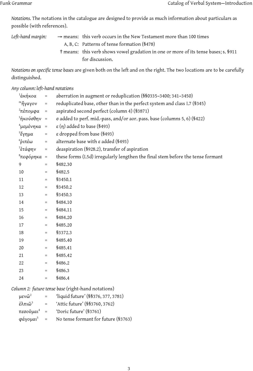 bases; s. 911 for discussion. Notations on specific tense bases are given both on the left and on the right. The two locations are to be carefully distinguished.