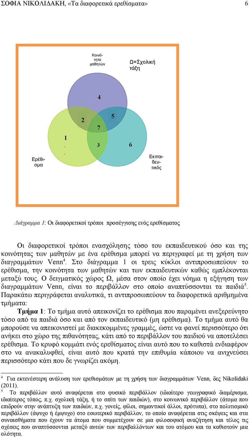 περιγραφεί με τη χρήση των διαγραμμάτων Venn 4. Στο διάγραμμα 1 οι τρεις κύκλοι αντιπροσωπεύουν το ερέθισμα, την κοινότητα των μαθητών και των εκπαιδευτικών καθώς εμπλέκονται μεταξύ τους.