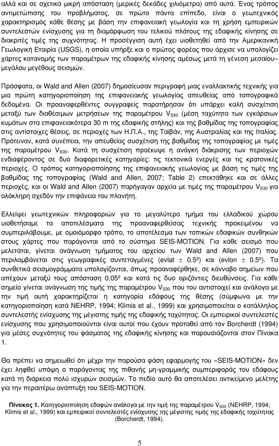 διαμόρφωση του τελικού πλάτους της εδαφικής κίνησης σε διακριτές τιμές της συχνότητας.