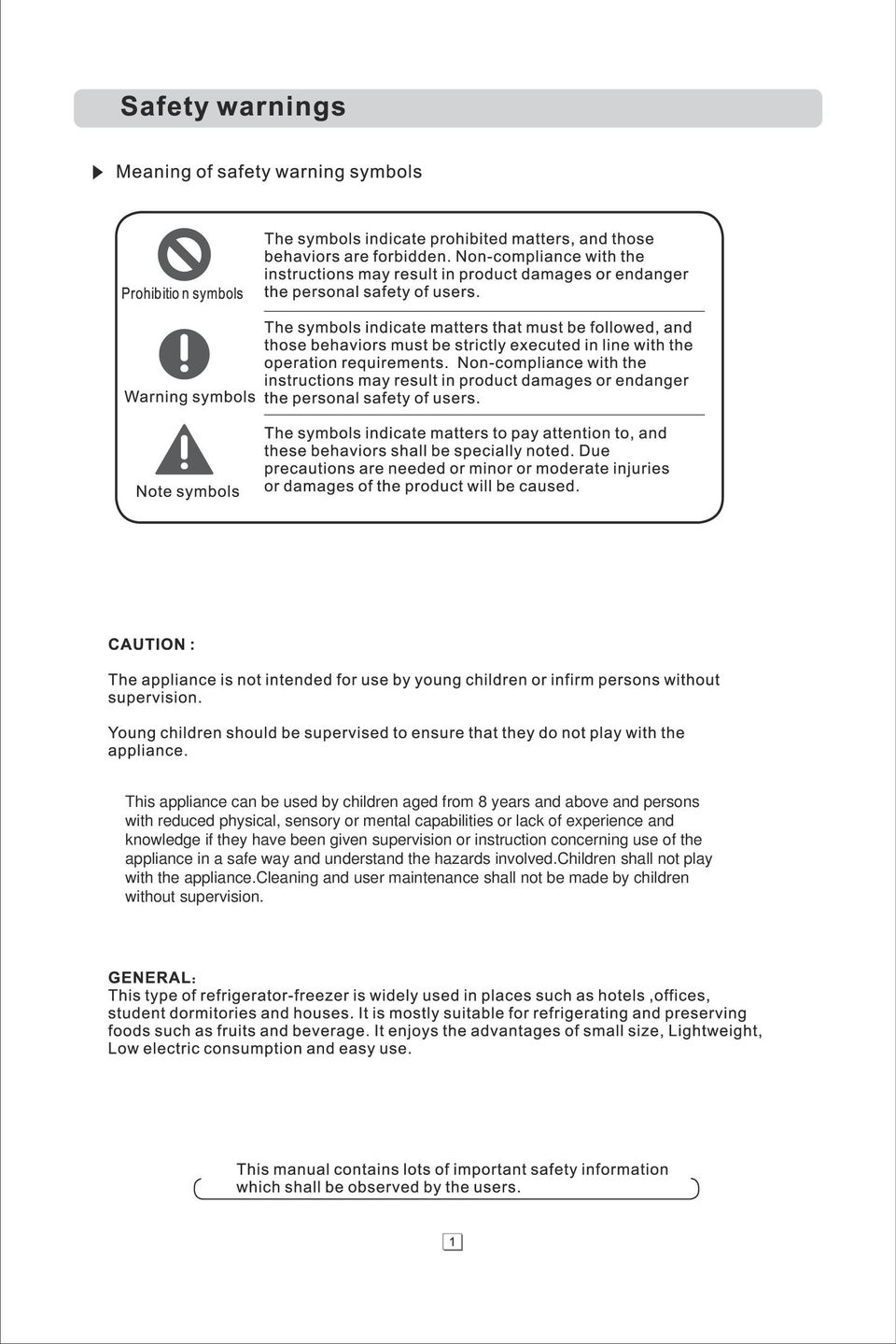 instruction concerning use of the appliance in a safe way and understand the hazards involved.