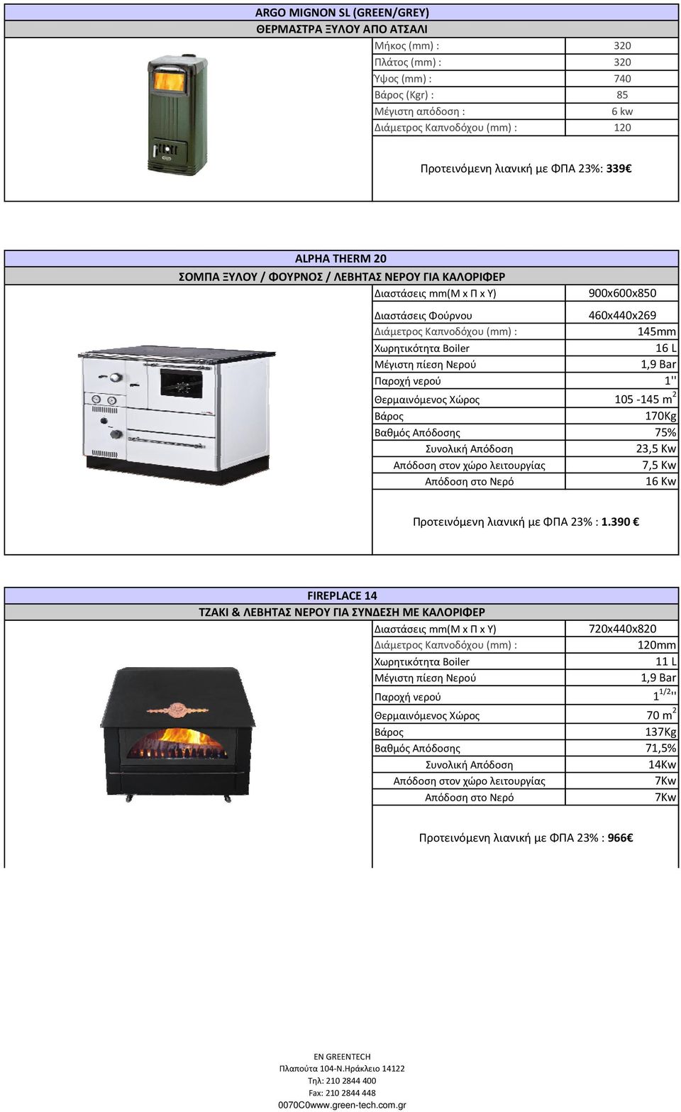 Κw Απόδοση στον χώρο λειτουργίας 7,5 Kw Απόδοση στο Νερό 16 Kw Προτεινόμενη λιανική με ΦΠΑ 23% : 1.