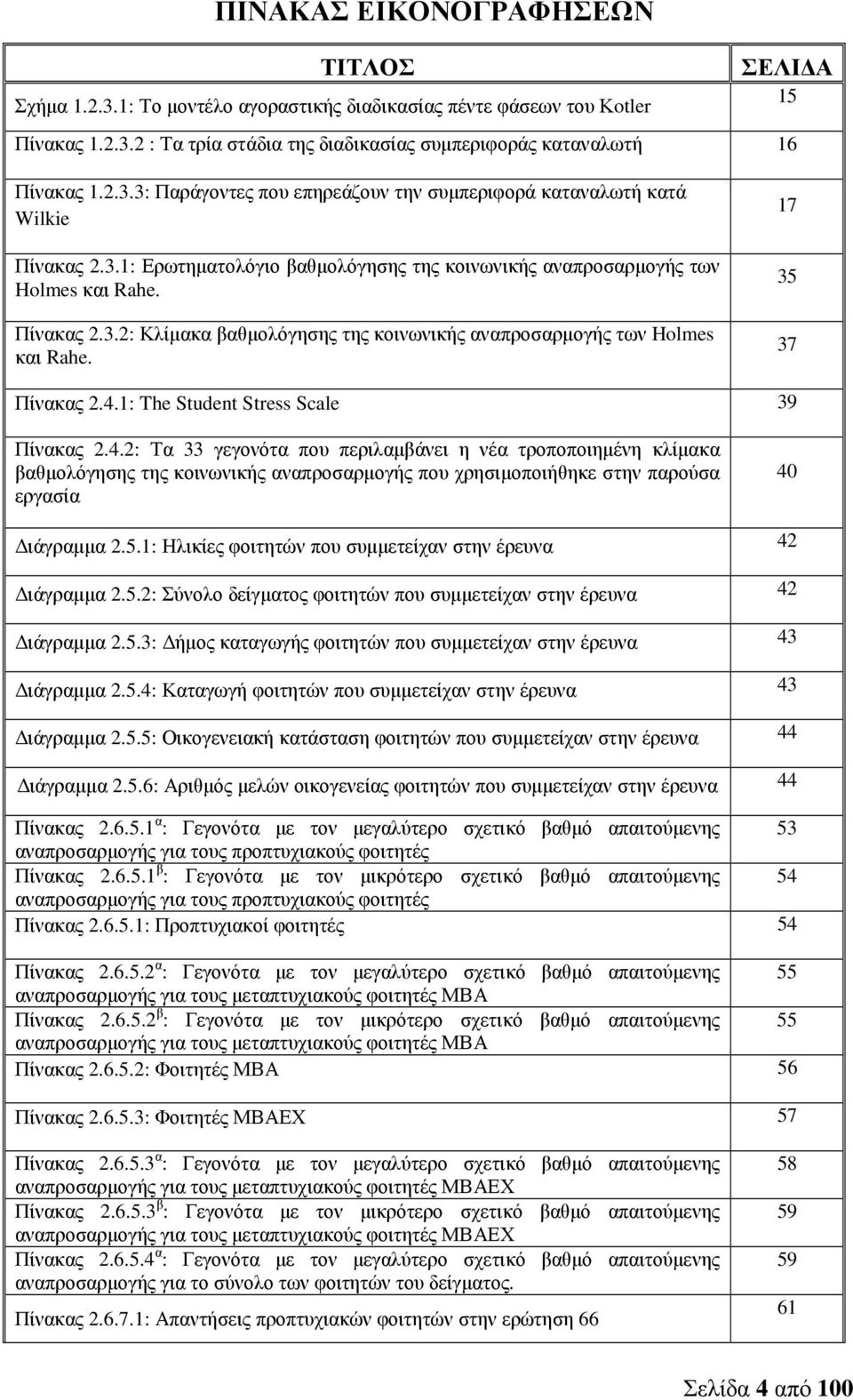 17 35 37 Πίνακας 2.4.1: The Student Stress Scale 39 Πίνακας 2.4.2: Τα 33 γεγονότα που περιλαµβάνει η νέα τροποποιηµένη κλίµακα βαθµολόγησης της κοινωνικής αναπροσαρµογής που χρησιµοποιήθηκε στην παρούσα εργασία 40 ιάγραµµα 2.