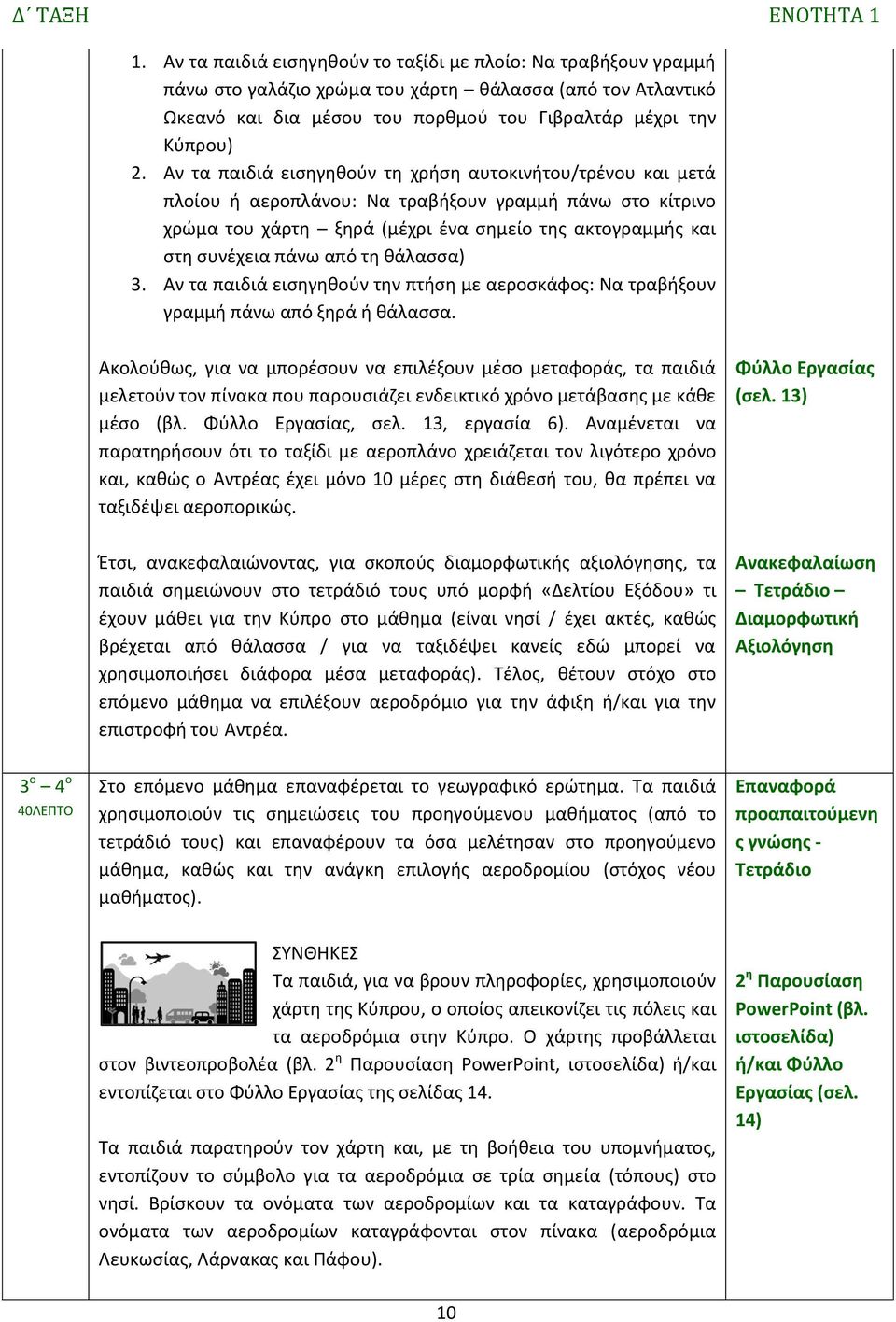 τη θάλασσα) 3. Αν τα παιδιά εισηγηθούν την πτήση με αεροσκάφος: Να τραβήξουν γραμμή πάνω από ξηρά ή θάλασσα.