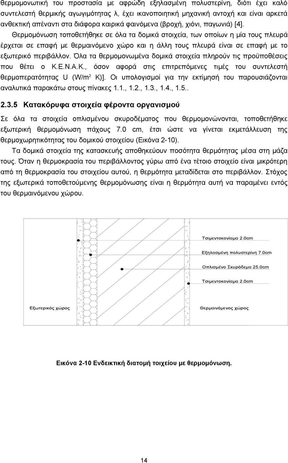 Θερμομόνωση τοποθετήθηκε σε όλα τα δομικά στοιχεία, των οποίων η μία τους πλευρά έρχεται σε επαφή με θερμαινόμενο χώρο και η άλλη τους πλευρά είναι σε επαφή με το εξωτερικό περιβάλλον.