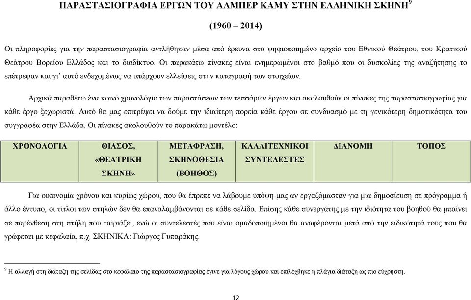 Οι παρακάτω πίνακες είναι ενημερωμένοι στο βαθμό που οι δυσκολίες της αναζήτησης το επέτρεψαν και γι αυτό ενδεχομένως να υπάρχουν ελλείψεις στην καταγραφή των στοιχείων.