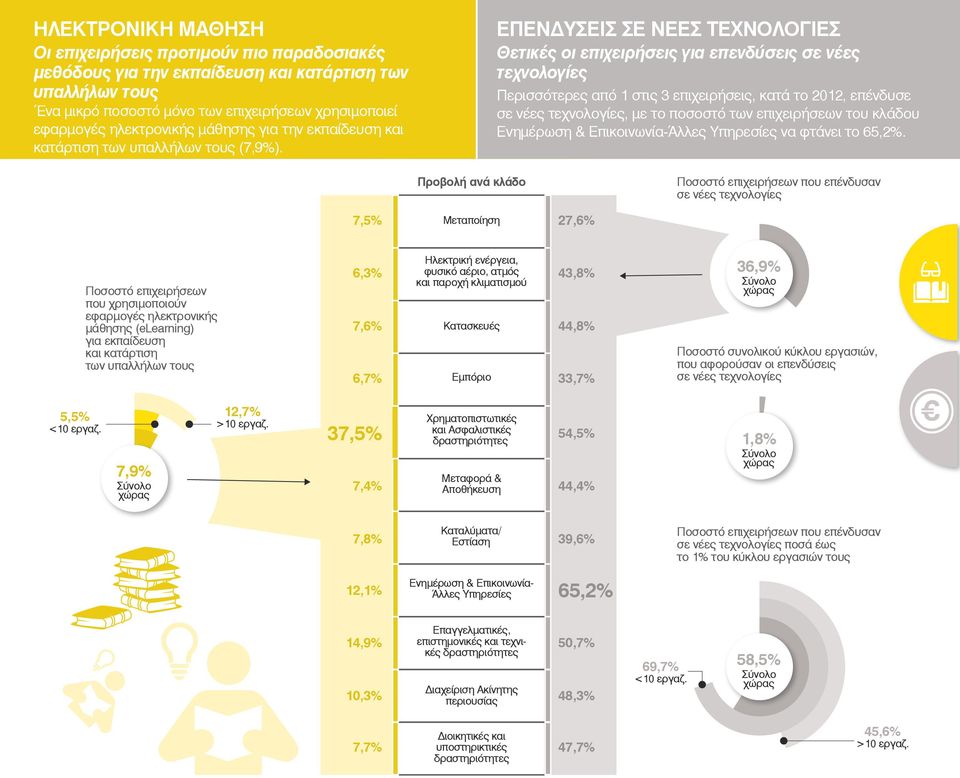 65,2%. Ένα µικρό ποσοστό µόνο των επιχειρήσεων χρησιµοποιεί εφαρµογές ηλεκτρονικής µάθησης για την εκπαίδευση και κατάρτιση των υπαλλήλων τους (7,9%).