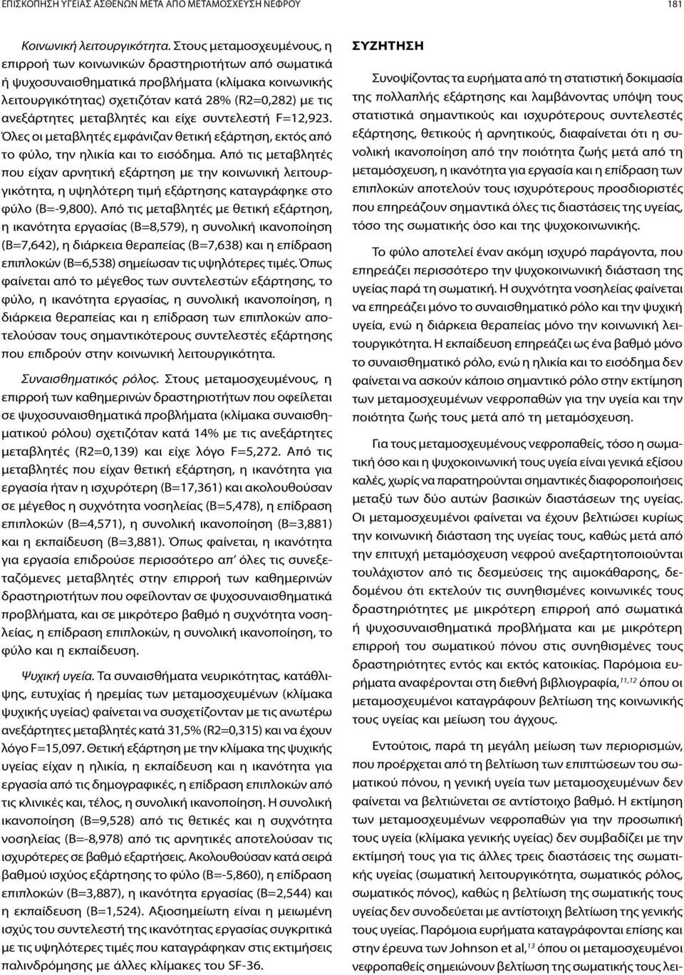 μεταβλητές και είχε συντελεστή F=12,923. Όλες οι μεταβλητές εμφάνιζαν θετική εξάρτηση, εκτός από το φύλο, την ηλικία και το εισόδημα.