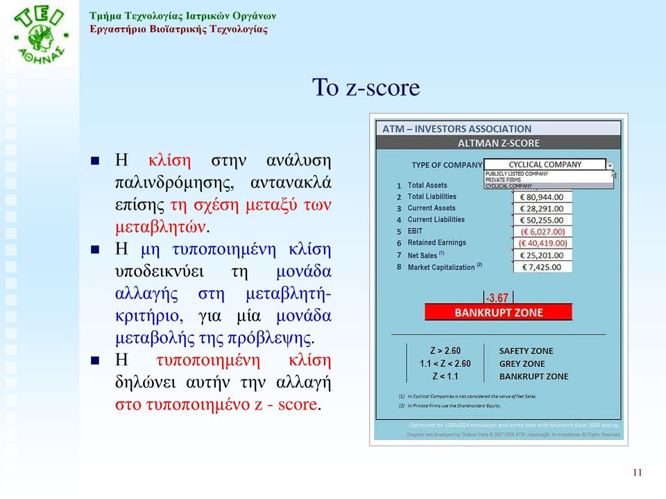 Η μη τυποποιημένη κλίση υποδεικνύει τη μονάδα αλλαγής στη