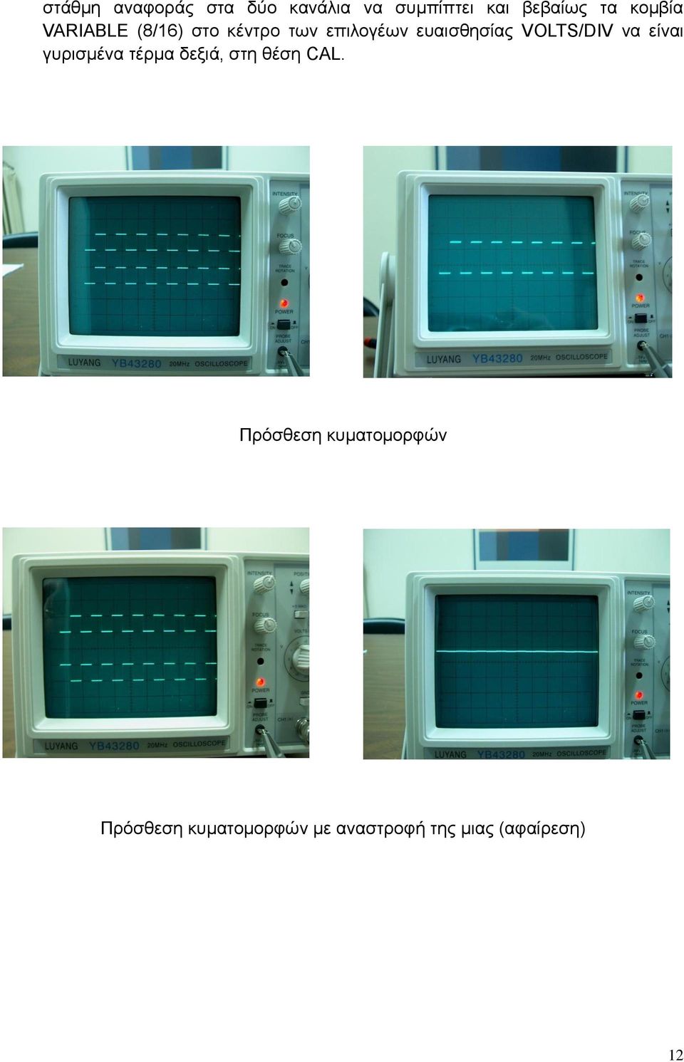 VOLTS/DIV να είναι γυρισμένα τέρμα δεξιά, στη θέση CAL.