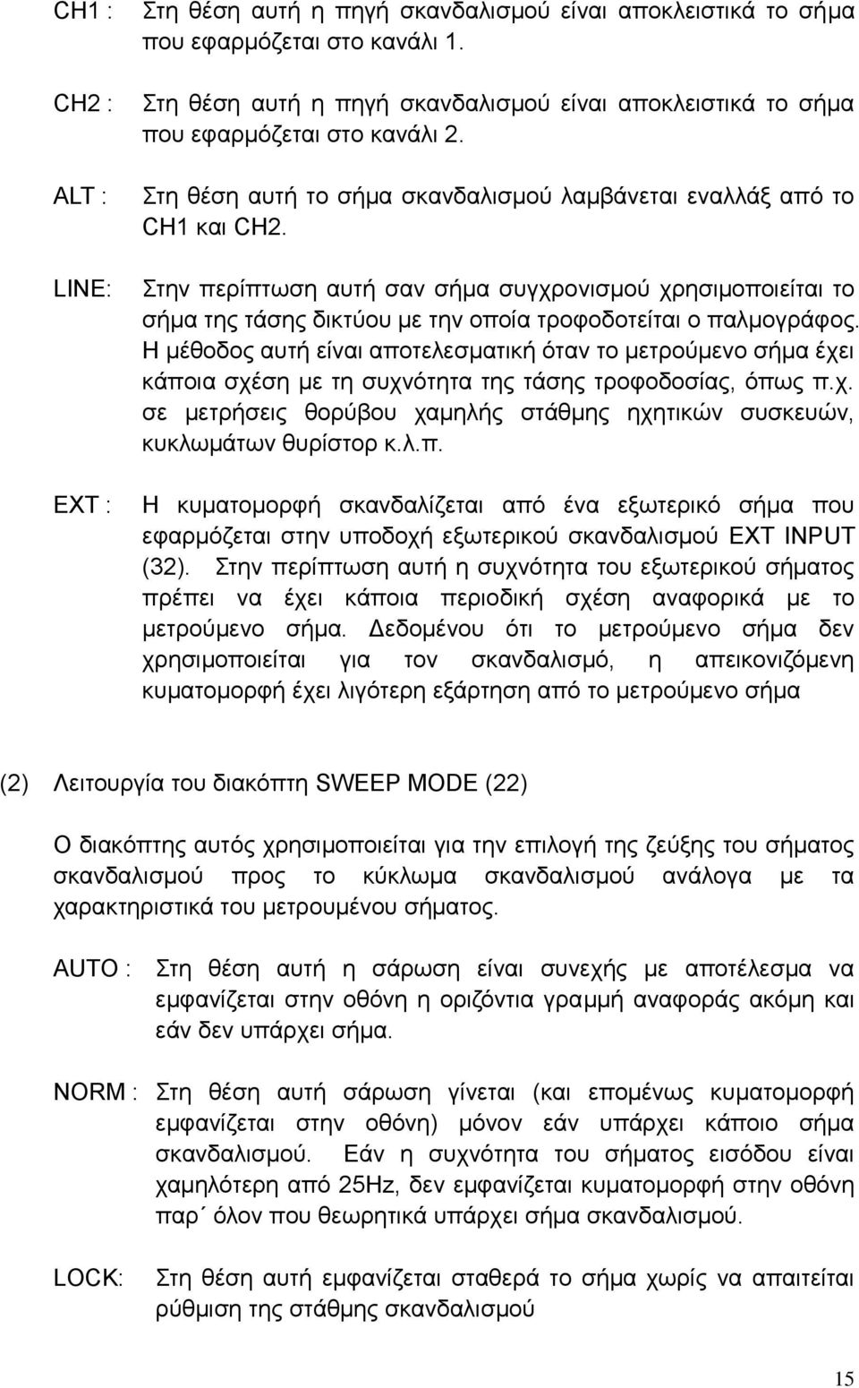 Στην περίπτωση αυτή σαν σήμα συγχρονισμού χρησιμοποιείται το σήμα της τάσης δικτύου με την οποία τροφοδοτείται ο παλμογράφος.