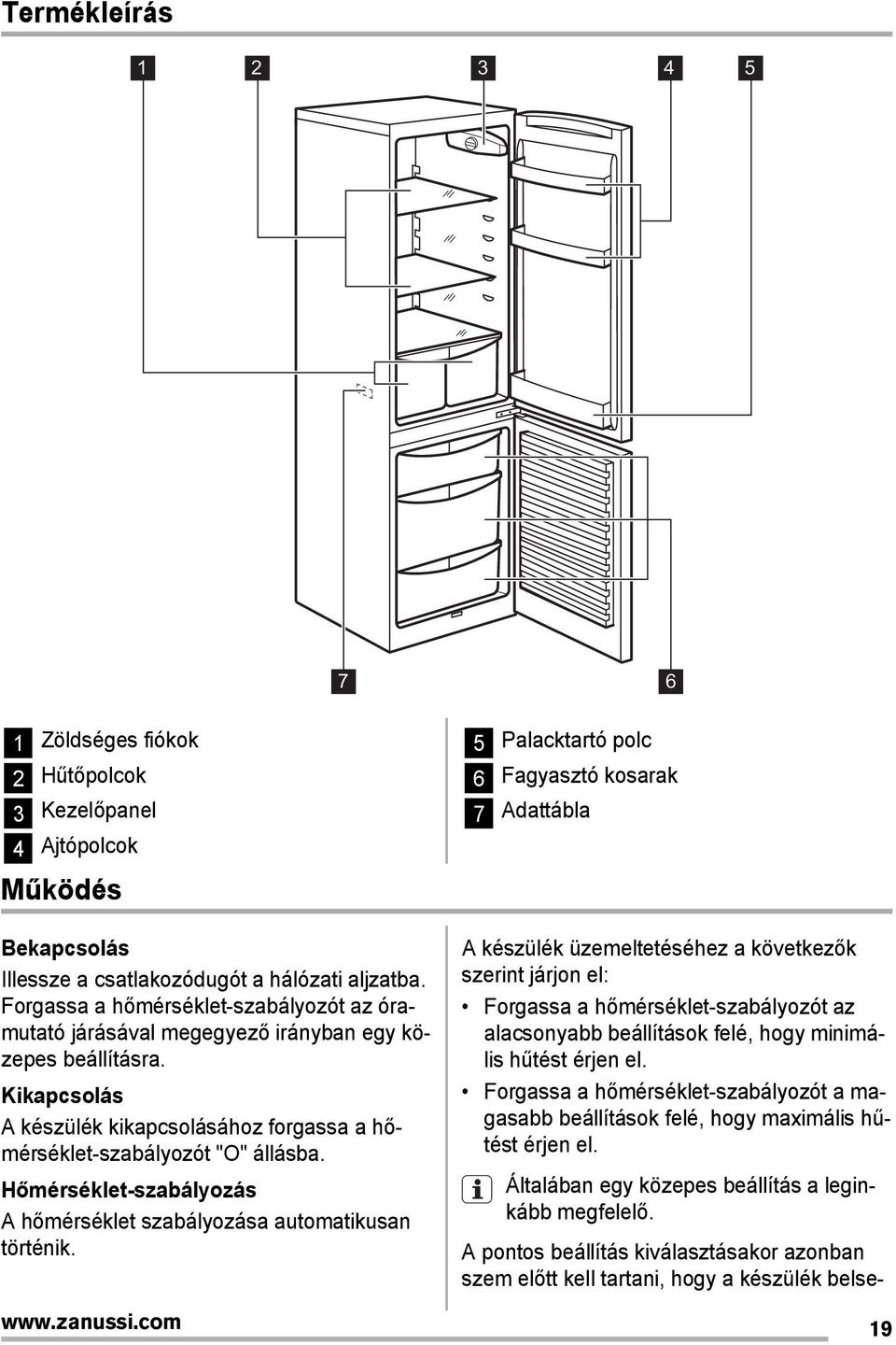 Hőmérséklet-szabályozás A hőmérséklet szabályozása automatikusan történik. www.zanussi.