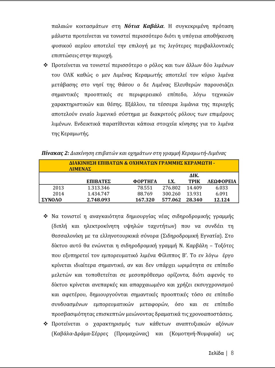 Προτείνεται να τονιστεί περισσότερο ο ρόλος και των άλλων δύο λιμένων του ΟΛΚ καθώς ο μεν Λιμένας Κεραμωτής αποτελεί τον κύριο λιμένα μετάβασης στο νησί της Θάσου ο δε Λιμένας Ελευθερών παρουσιάζει