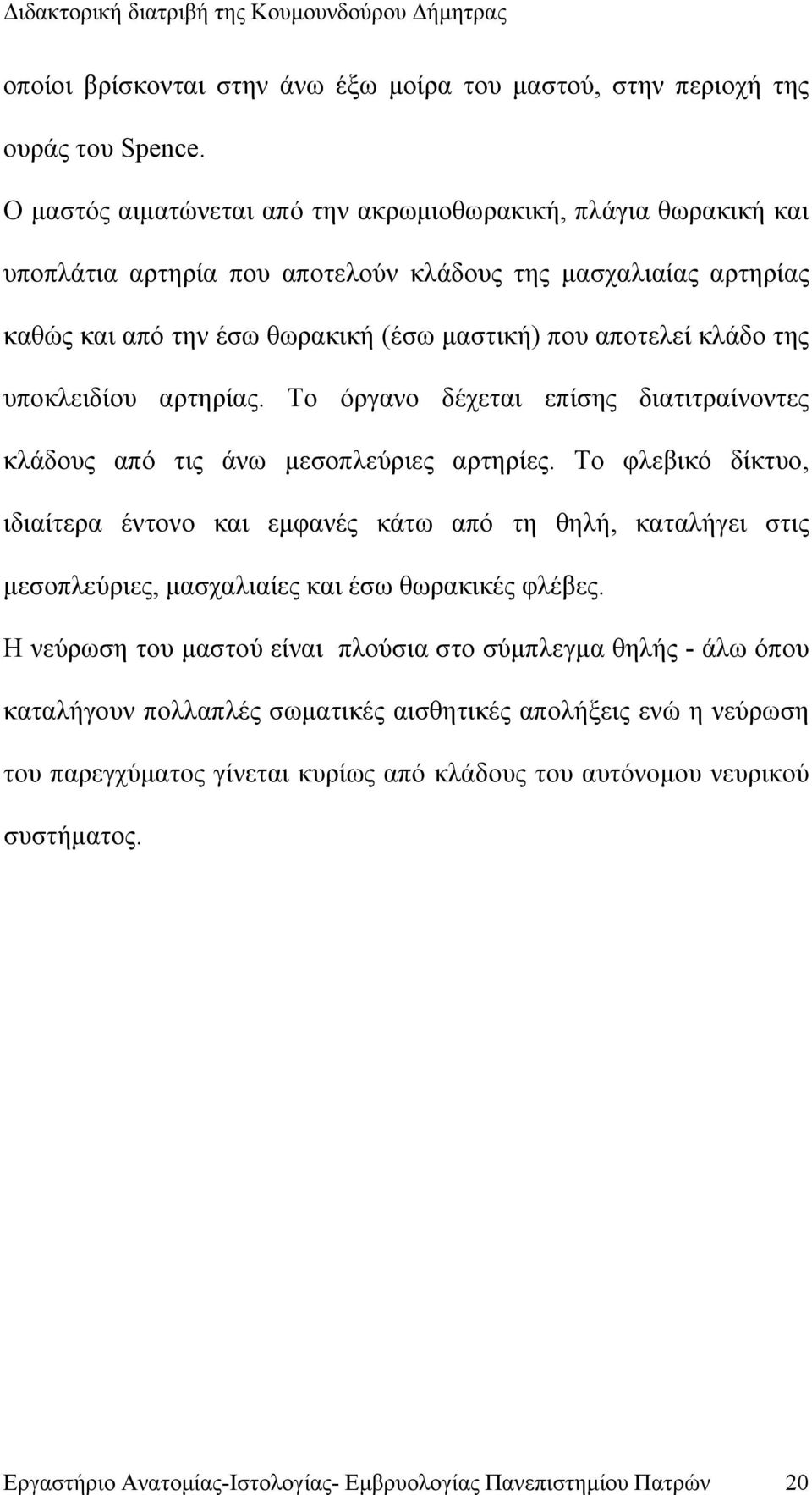 υποκλειδίου αρτηρίας. Το όργανο δέχεται επίσης διατιτραίνοντες κλάδους από τις άνω μεσοπλεύριες αρτηρίες.