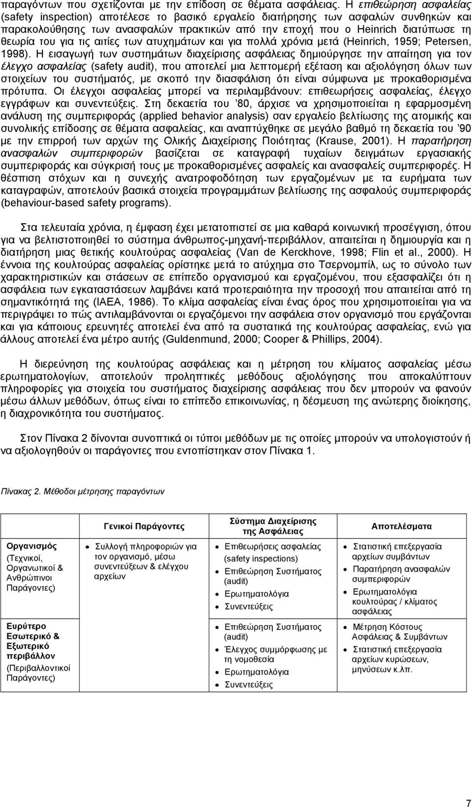 για τις αιτίες των ατυχημάτων και για πολλά χρόνια μετά (Heinrich, 1959; Petersen, 1998).