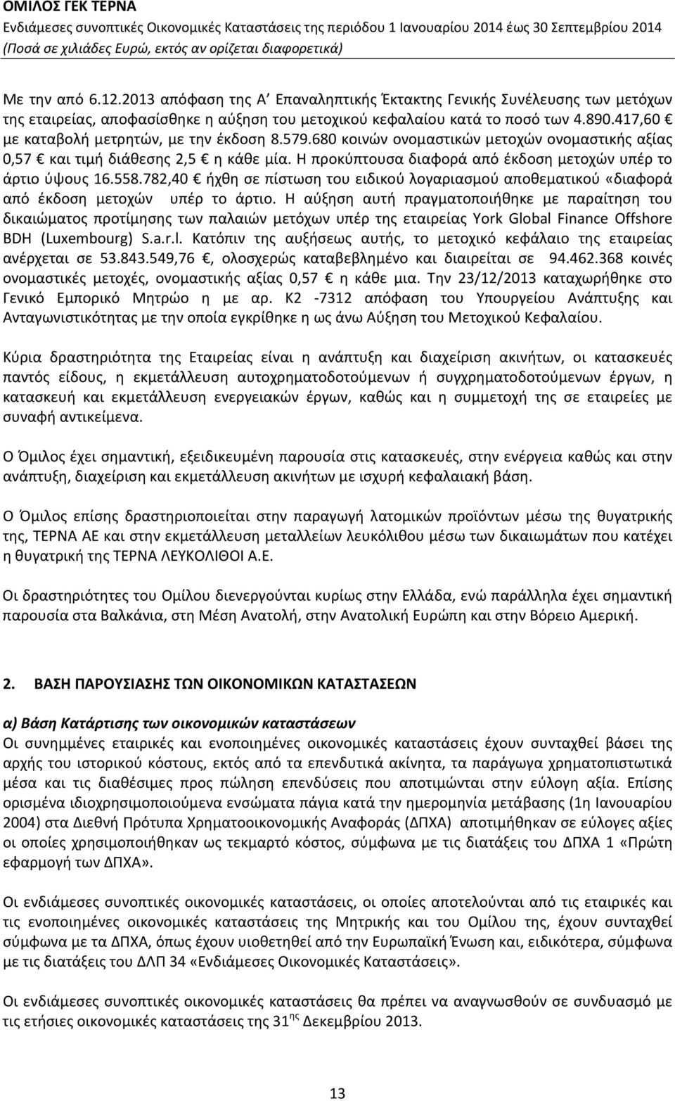 Η προκύπτουσα διαφορά από έκδοση μετοχών υπέρ το άρτιο ύψους 16.558.782,40 ήχθη σε πίστωση του ειδικού λογαριασμού αποθεματικού «διαφορά από έκδοση μετοχών υπέρ το άρτιο.