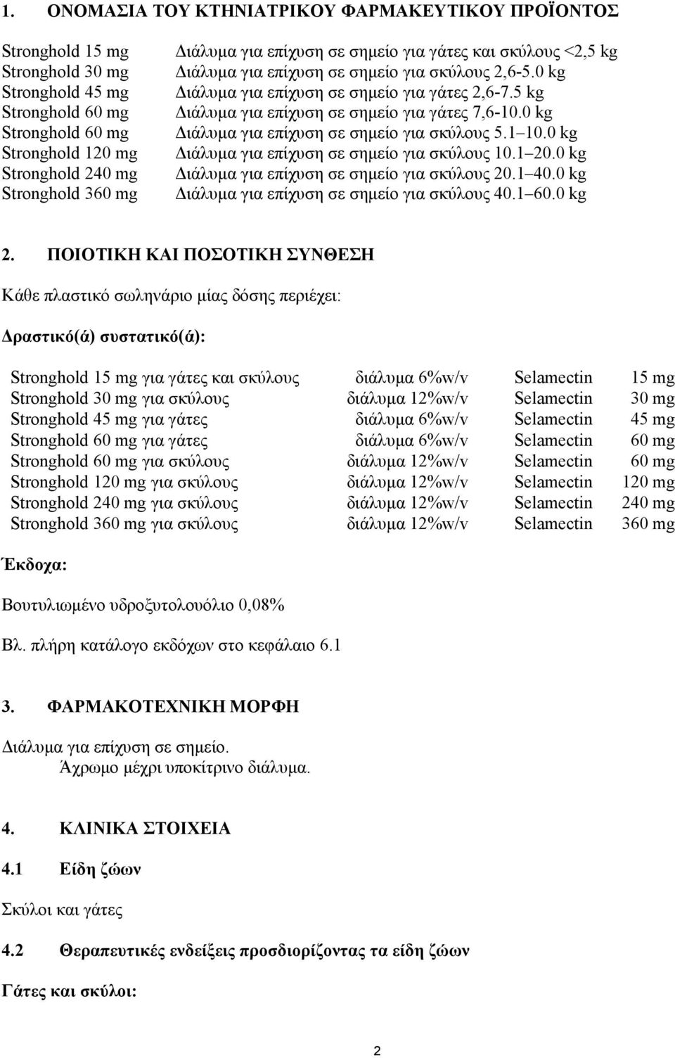 5 kg Διάλυμα για επίχυση σε σημείο για γάτες 7,6-10.0 kg Διάλυμα για επίχυση σε σημείο για σκύλους 5.1 10.0 kg Διάλυμα για επίχυση σε σημείο για σκύλους 10.1 20.