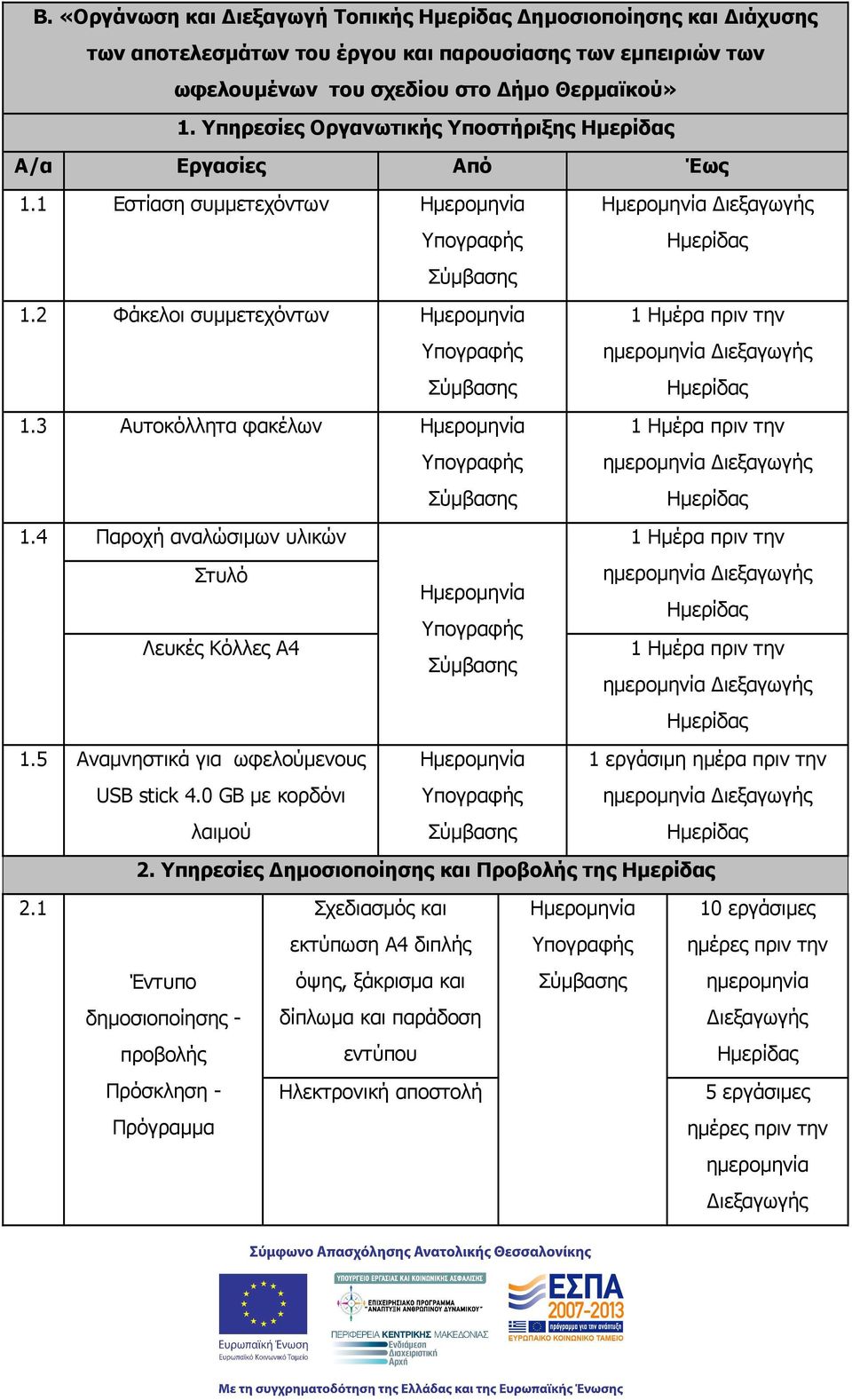 2 Φάκελοι συµµετεχόντων Ηµεροµηνία Σύµβασης 1 Ηµέρα πριν την ηµεροµηνία ιεξαγωγής 1.3 Αυτοκόλλητα φακέλων Ηµεροµηνία Σύµβασης 1 Ηµέρα πριν την ηµεροµηνία ιεξαγωγής 1.