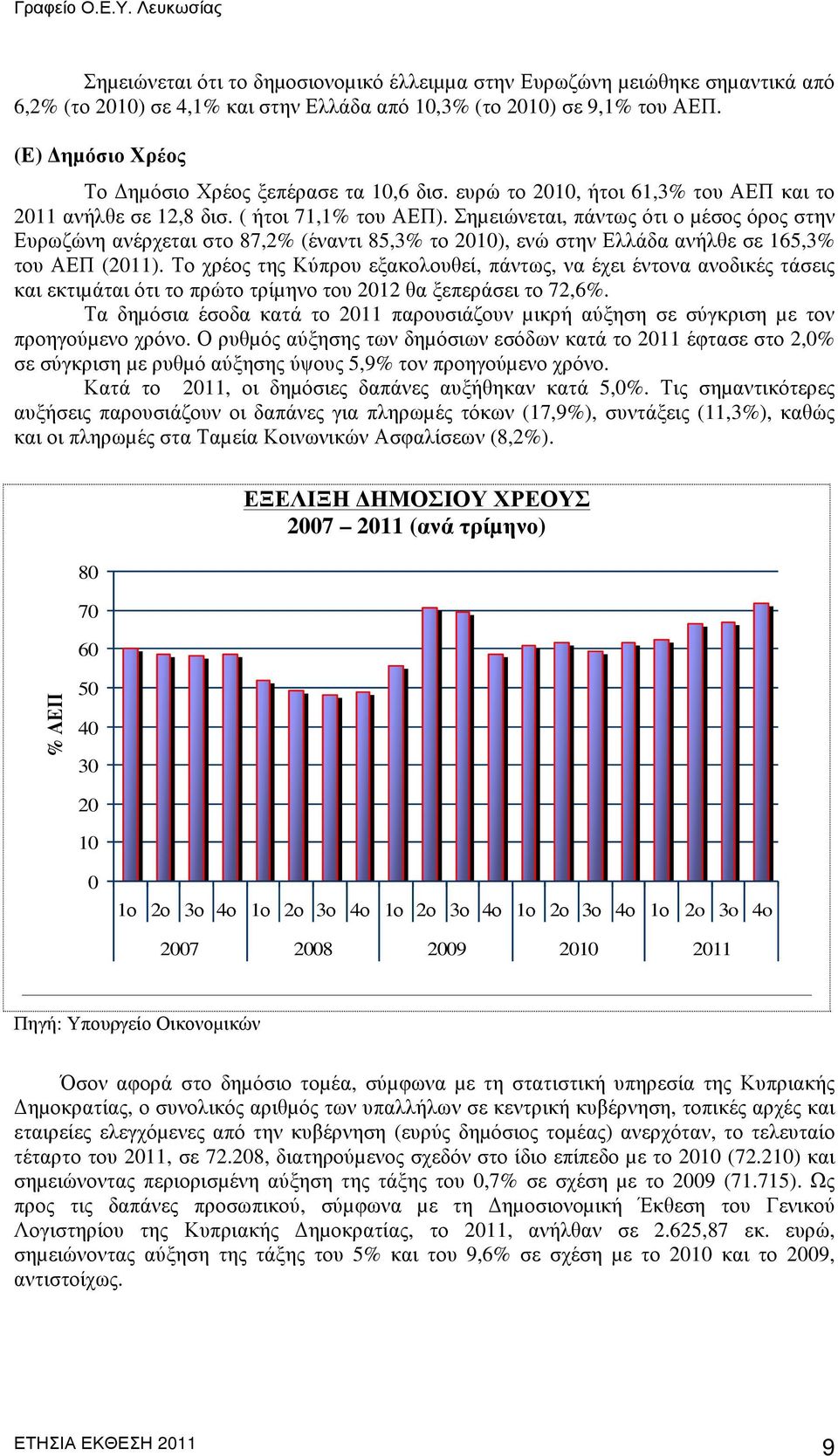 Σηµειώνεται, πάντως ότι ο µέσος όρος στην Ευρωζώνη ανέρχεται στο 87,2% (έναντι 85,3% το 2010), ενώ στην Ελλάδα ανήλθε σε 165,3% του ΑΕΠ (2011).