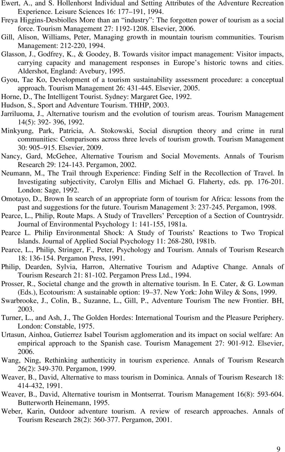 Gill, Alison, Williams, Peter, Managing growth in mountain tourism communities. Tourism Management: 212-220, 1994. Glasson, J., Godfrey, K., & Goodey, B.