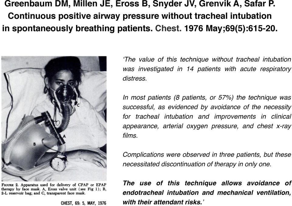In most patients (8 patients, or 57%) the technique was successful, as evidenced by avoidance of the necessity for tracheal intubation and improvements in clinical appearance, arterial oxygen