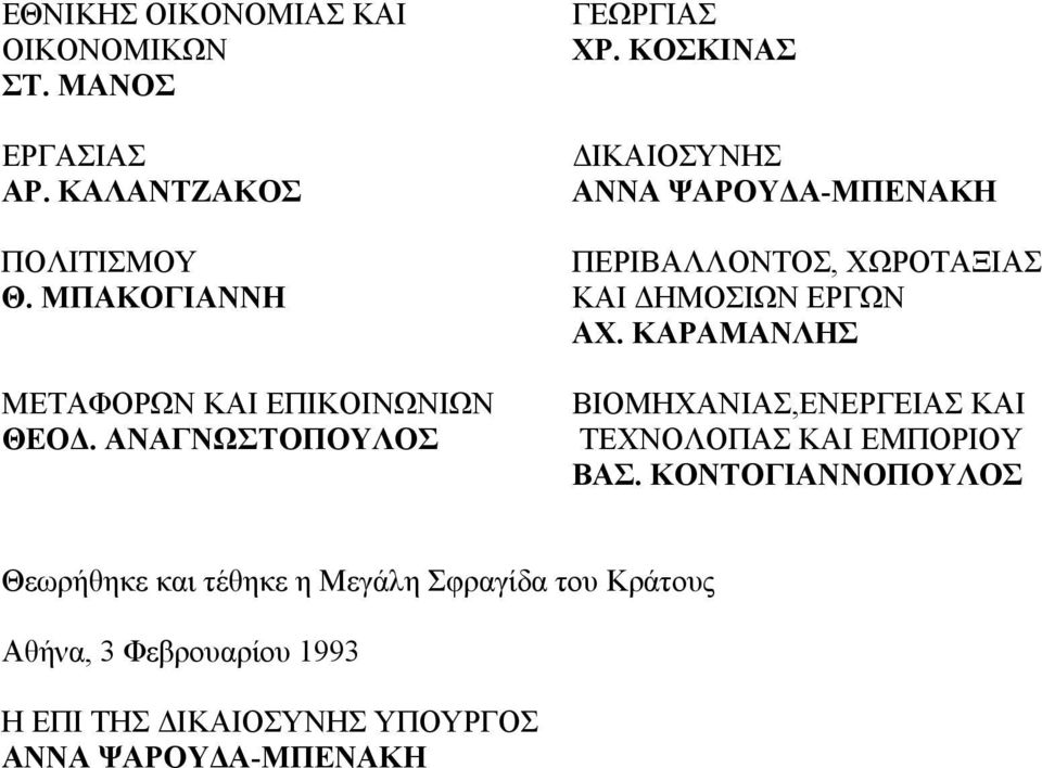 ΚΟΣΚΙΝΑΣ ΙΚΑΙΟΣΥΝΗΣ ΑΝΝΑ ΨΑΡΟΥ Α-ΜΠΕΝΑΚΗ ΠΕΡΙΒΑΛΛΟΝΤΟΣ, ΧΩΡΟΤΑΞΙΑΣ ΚΑΙ ΗΜΟΣΙΩΝ ΕΡΓΩΝ ΑΧ.