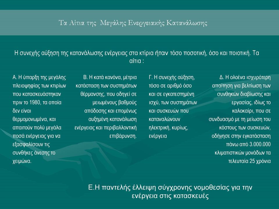 Η ολοένα ισχυρότερη πλειοψηφίας των κτιρίων κατάσταση των συστημάτων τόσο σε αριθμό όσο απαίτηση για βελτίωση των που κατασκευάστηκαν θέρμανσης, που οδηγεί σε και σε εγκατεστημένη συνθηκών διαβίωσης