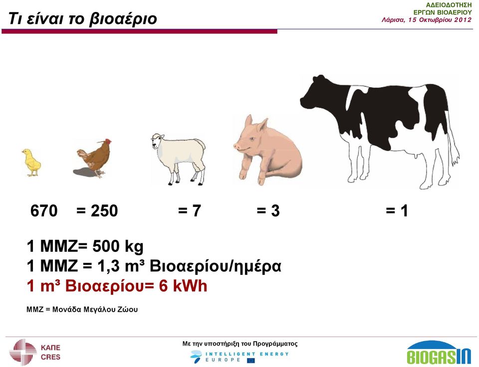 1,3 m³ Βιοαερίου/ημέρα 1 m³