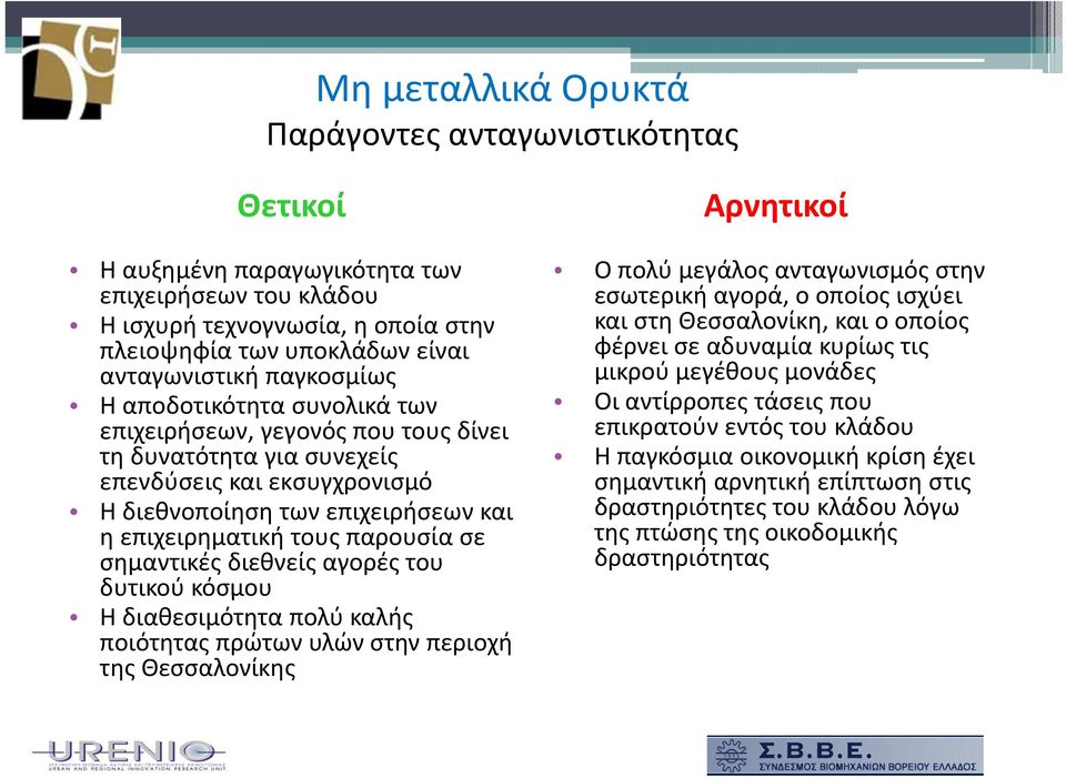 τους παρουσία σε σημαντικές διεθνείς αγορές του δυτικού κόσμου Η διαθεσιμότητα πολύ καλής ποιότητας πρώτων υλών στην περιοχή της Θεσσαλονίκης Ο πολύ μεγάλος ανταγωνισμός στην εσωτερική αγορά,