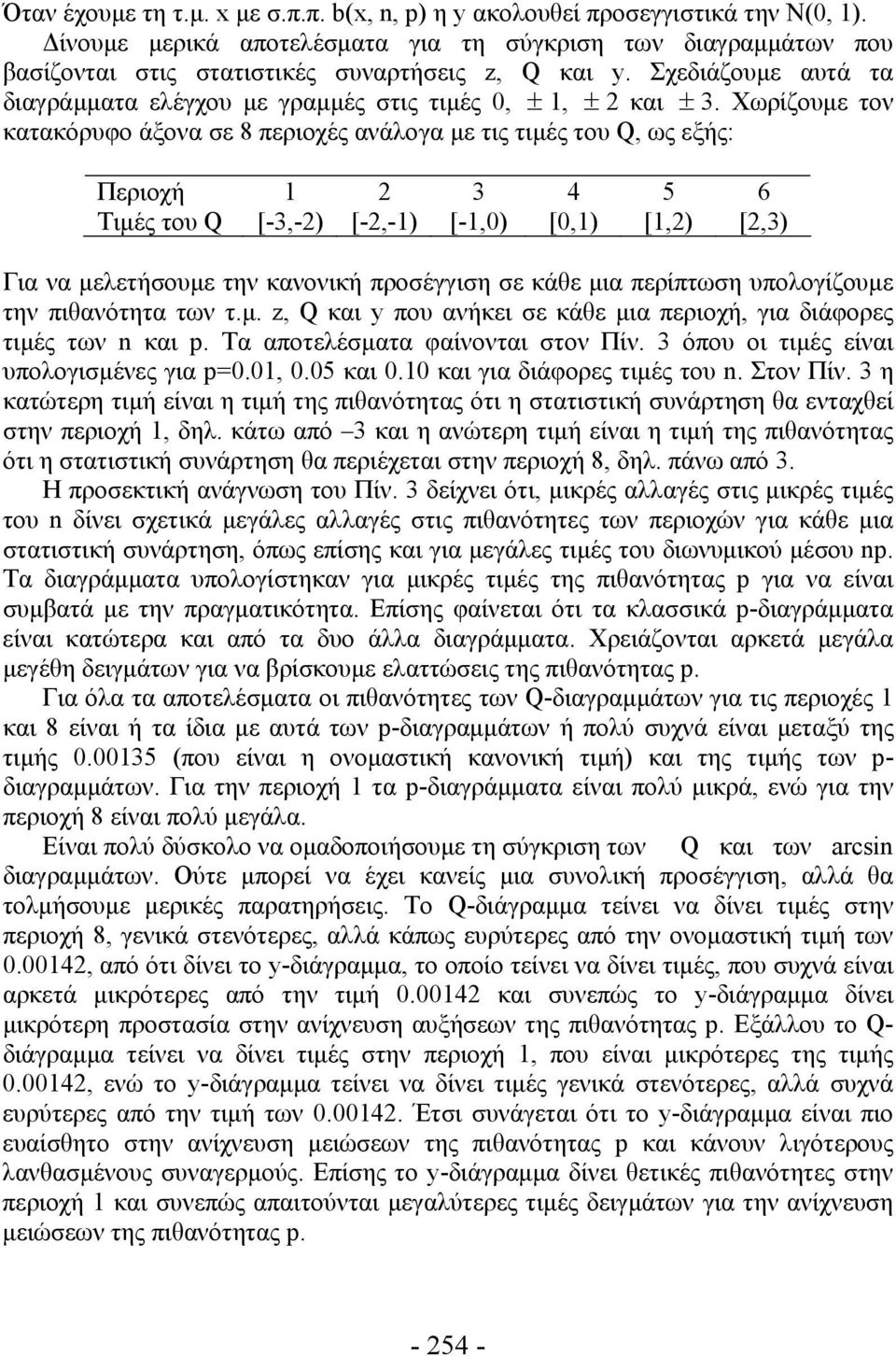 Χωρίζουμε τον κατακόρυφο άξονα σε 8 περιοχές ανάλογα με τις τιμές του Q, ως εξής: Περιοχή 1 2 3 4 5 6 Τιμές του Q [-3,-2) [-2,-1) [-1,0) [0,1) [1,2) [2,3) Για να μελετήσουμε την κανονική προσέγγιση