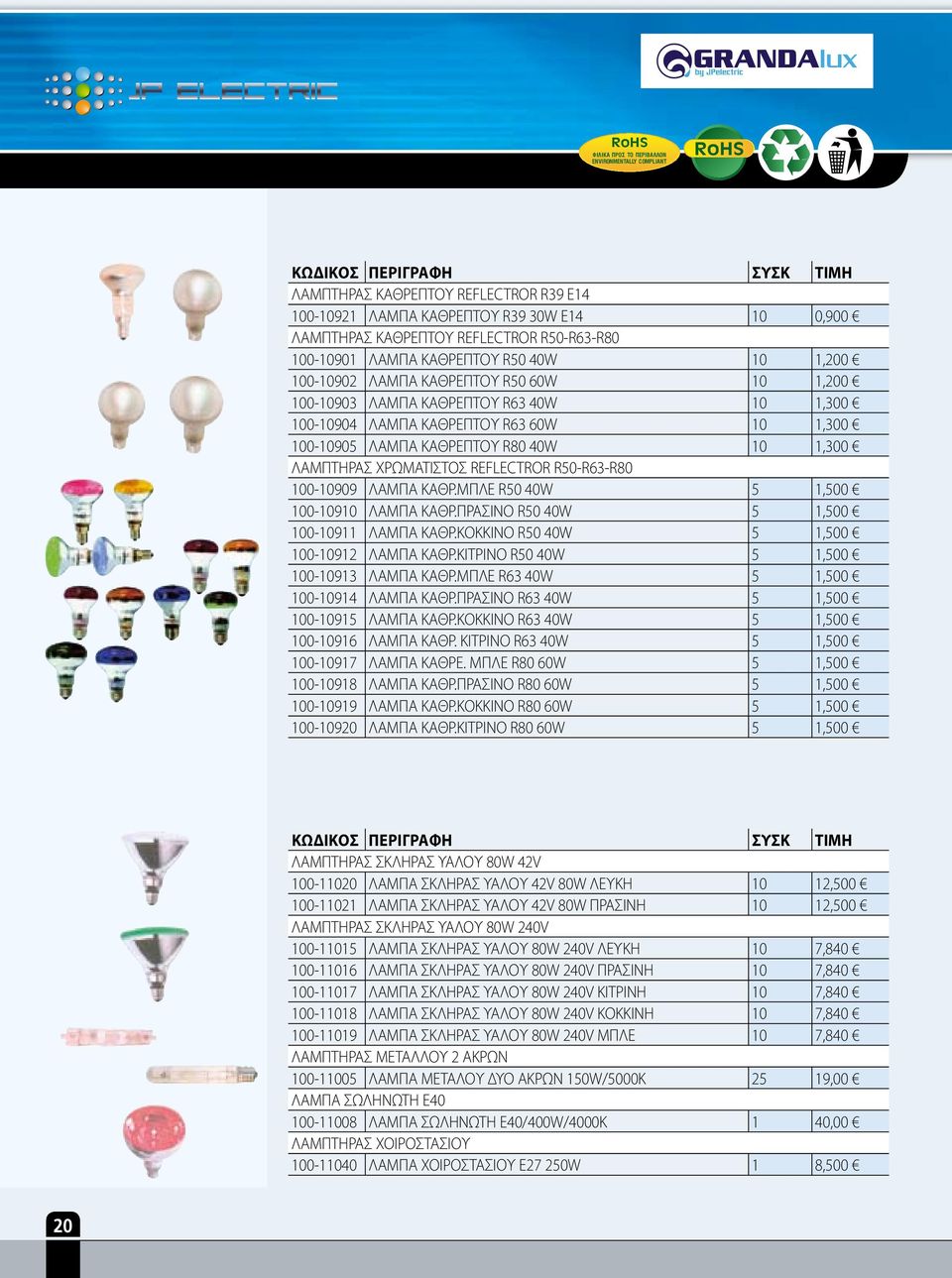 100-10909 ΛΑΜΠΑ ΚΑΘΡ.ΜΠΛΕ R50 40W 5 1,500 100-10910 ΛΑΜΠΑ ΚΑΘΡ.ΠΡΑΣΙΝΟ R50 40W 5 1,500 100-10911 ΛΑΜΠΑ ΚΑΘΡ.ΚΟΚΚΙΝΟ R50 40W 5 1,500 100-10912 ΛΑΜΠΑ ΚΑΘΡ.ΚΙΤΡΙΝΟ R50 40W 5 1,500 100-10913 ΛΑΜΠΑ ΚΑΘΡ.