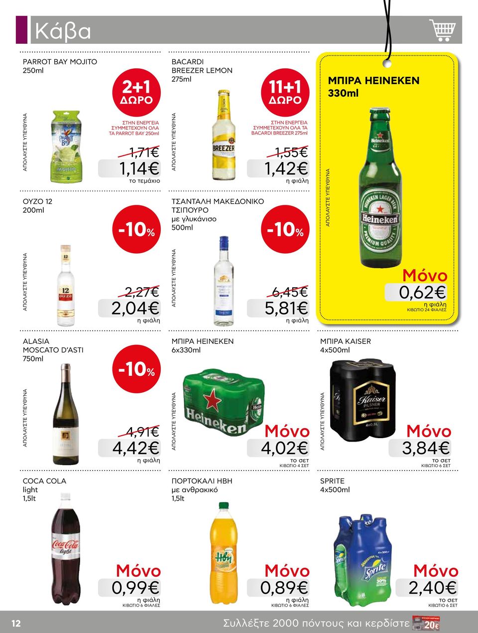 ASTI 750ml 2,27 2,04-10% 4,91 4,42 ΑΠΟΛΑΥΣΤΕ ΥΠΕΥΘΥΝΑ ΑΠΟΛΑΥΣΤΕ ΥΠΕΥΘΥΝΑ ΜΠΙΡΑ HEINEKEN 6x330ml 6,45 5,81 4,02 ΚΙΒΩΤΙΟ 4 ΣΕΤ ΜΠΙΡΑ KAISER 4x500ml ΑΠΟΛΑΥΣΤΕ ΥΠΕΥΘΥΝΑ 0,62 ΚΙΒΩΤΙΟ 24