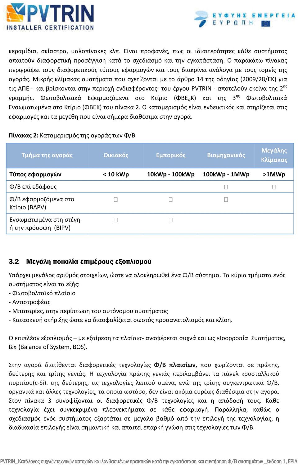 Μικρής κλίμακας συστήματα που σχετίζονται με το άρθρο 14 της οδηγίας (2009/28/ΕΚ) για τις ΑΠΕ - και βρίσκονται στην περιοχή ενδιαφέροντος του έργου PVTRIN - αποτελούν εκείνα της 2 ης γραμμής,