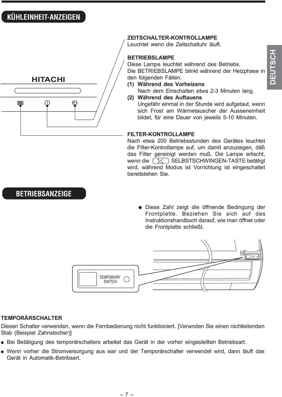 (2) Während des Auftauens Ungefähr einmal in der Stunde wird aufgetaut, wenn sich Frost am Wärmetauscher der Ausseneinheit bildet, für eine Dauer von jeweils 5-10 Minuten.