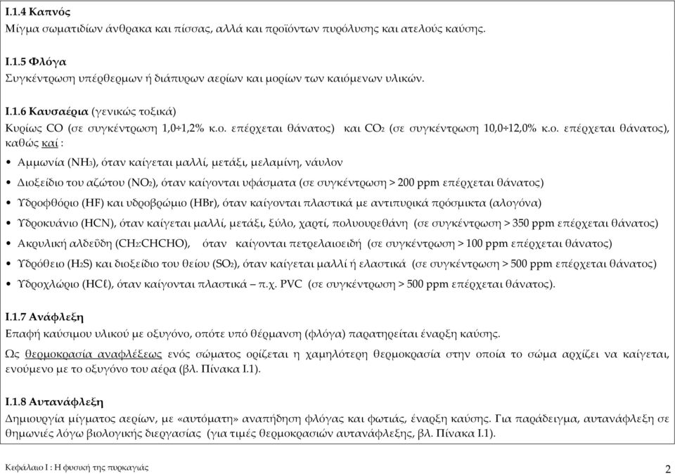 υφάσματα (σε συγκέντρωση > 200 ppm επέρχεται θάνατος) Υδροφθόριο (ΗF) και υδροβρώμιο (HBr), όταν καίγονται πλαστικά με αντιπυρικά πρόσμικτα (αλογόνα) Υδροκυάνιο (ΗCN), όταν καίγεται μαλλί, μετάξι,