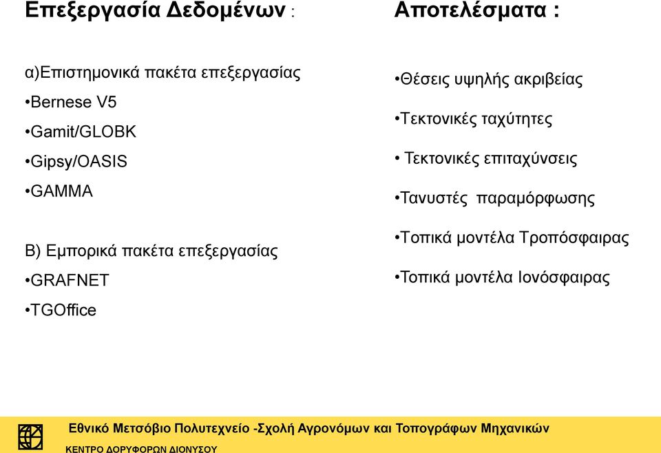 GRAFNET TGOffice Θέσεις υψηλής ακριβείας Tεκτονικές ταχύτητες Τεκτονικές