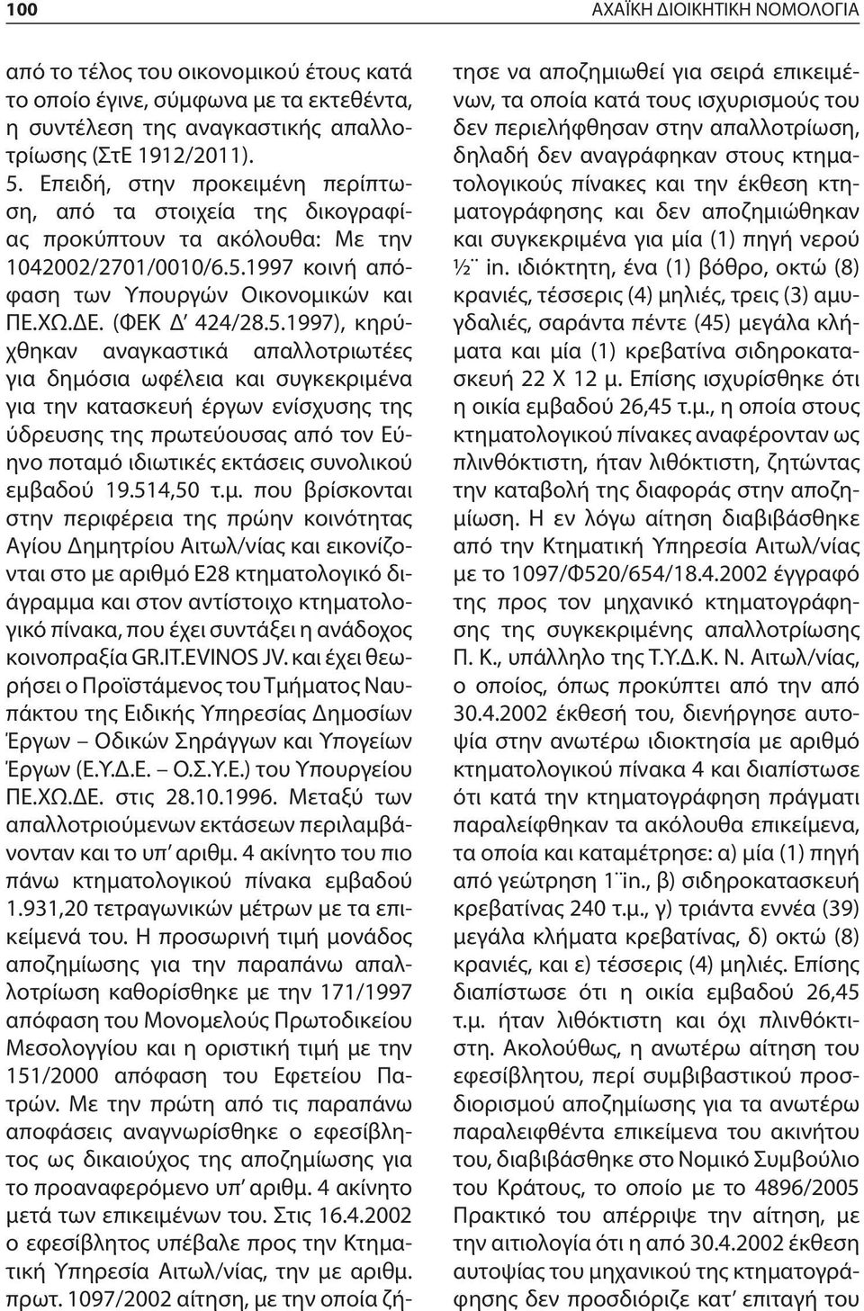 1997 κοινή απόφαση των Υπουργών Οικονομικών και ΠΕ.ΧΩ.ΔΕ. (ΦΕΚ Δ 424/28.5.