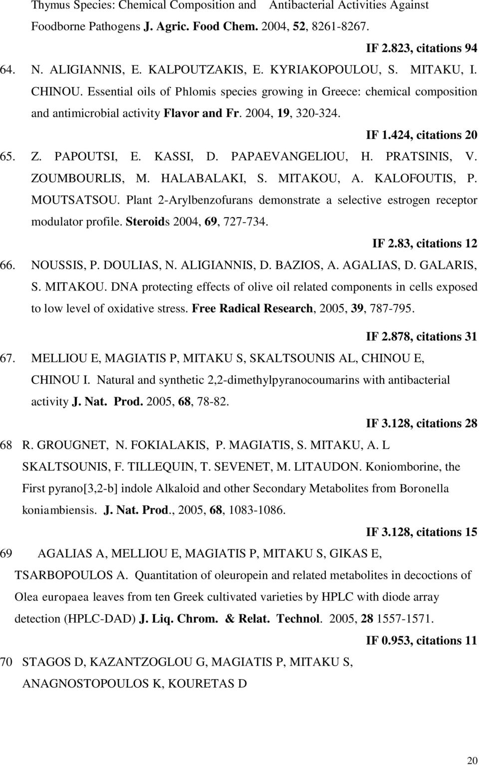 Z. PAPOUTSI, E. KASSI, D. PAPAEVANGELIOU, H. PRATSINIS, V. ZOUMBOURLIS, M. HALABALAKI, S. MITAKOU, A. KALOFOUTIS, P. MOUTSATSOU.