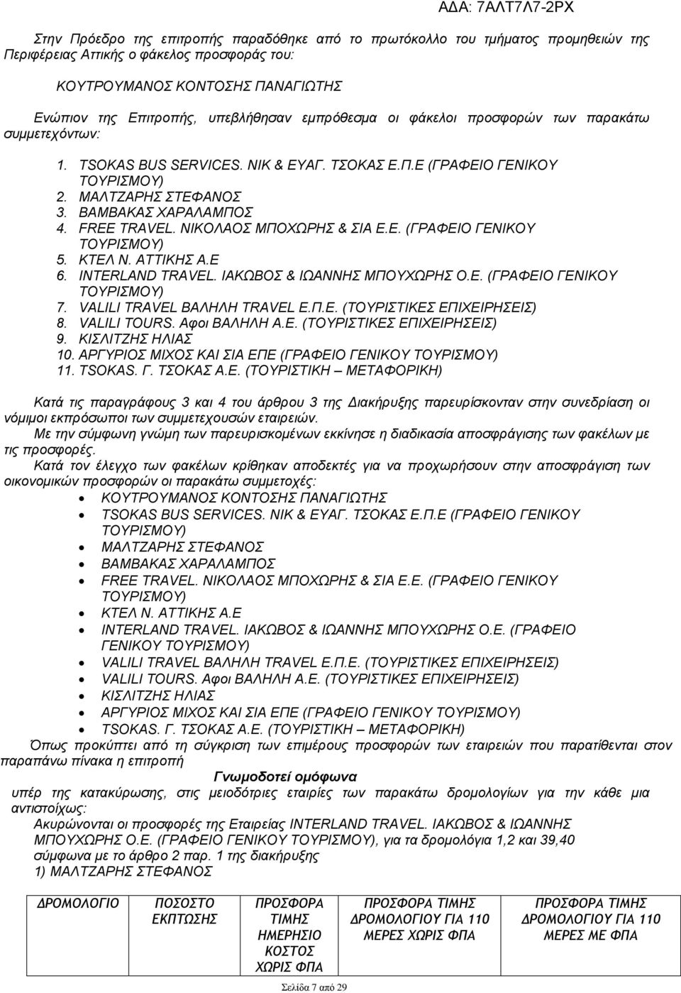 ΝΙΚΟΛΑΟΣ ΜΠΟΧΩΡΗΣ & ΣΙΑ Ε.Ε. (ΓΡΑΦΕΙΟ ΓΕΝΙΚΟΥ ΤΟΥΡΙΣΜΟΥ) 5. ΚΤΕΛ Ν. ΑΤΤΙΚΗΣ Α.Ε 6. INTERLAND TRAVEL. ΙΑΚΩΒΟΣ & ΙΩΑΝΝΗΣ ΜΠΟΥΧΩΡΗΣ Ο.Ε. (ΓΡΑΦΕΙΟ ΓΕΝΙΚΟΥ ΤΟΥΡΙΣΜΟΥ) 7. VALILI TRAVEL ΒΑΛΗΛΗ TRAVEL Ε.Π.Ε. (ΤΟΥΡΙΣΤΙΚΕΣ ΕΠΙΧΕΙΡΗΣΕΙΣ) 8.