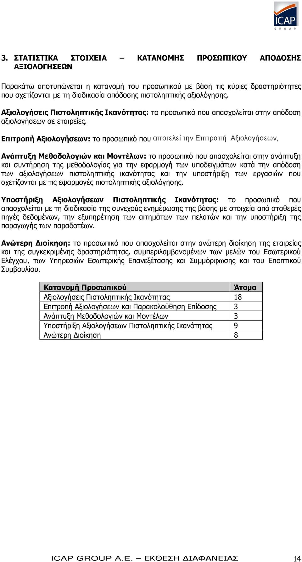 Επιτροπή Αξιολογήσεων: το προσωπικό που αποτελεί την Επιτροπή Αξιολογήσεων, Ανάπτυξη Μεθοδολογιών και Μοντέλων: το προσωπικό που απασχολείται στην ανάπτυξη και συντήρηση της μεθοδολογίας για την