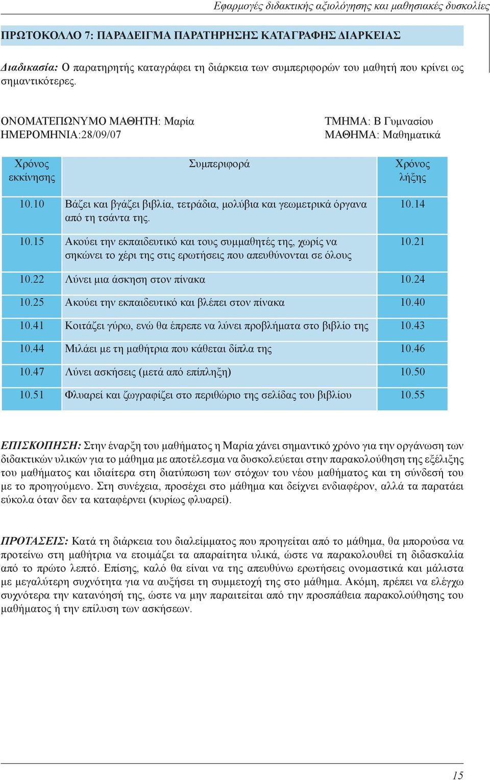 10 Βάζει και βγάζει βιβλία, τετράδια, μολύβια και γεωμετρικά όργανα από τη τσάντα της. 10.