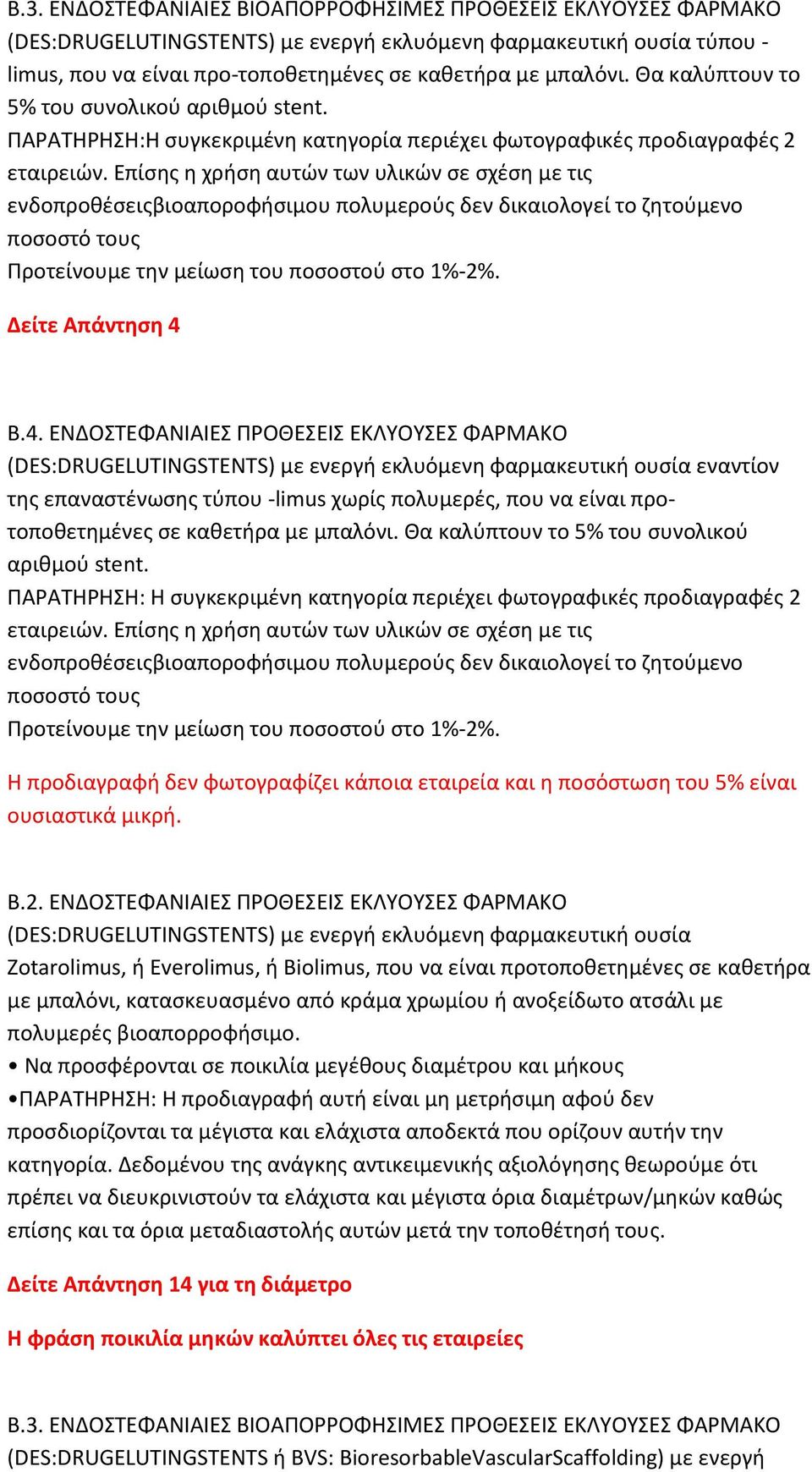 Επίσης η χρήση αυτών των υλικών σε σχέση με τις ενδοπροθέσειςβιοαποροφήσιμου πολυμερούς δεν δικαιολογεί το ζητούμενο ποσοστό τους Προτείνουμε την μείωση του ποσοστού στο 1%-2%. Β.4.