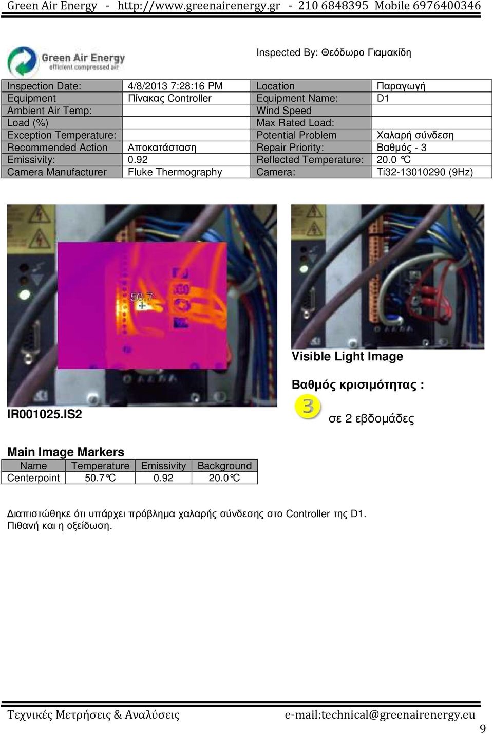 Αποκατάσταση Repair Priority: Βαθµός - 3 IR001025.IS2 σε 2 εβδοµάδες Centerpoint 50.7 C 0.