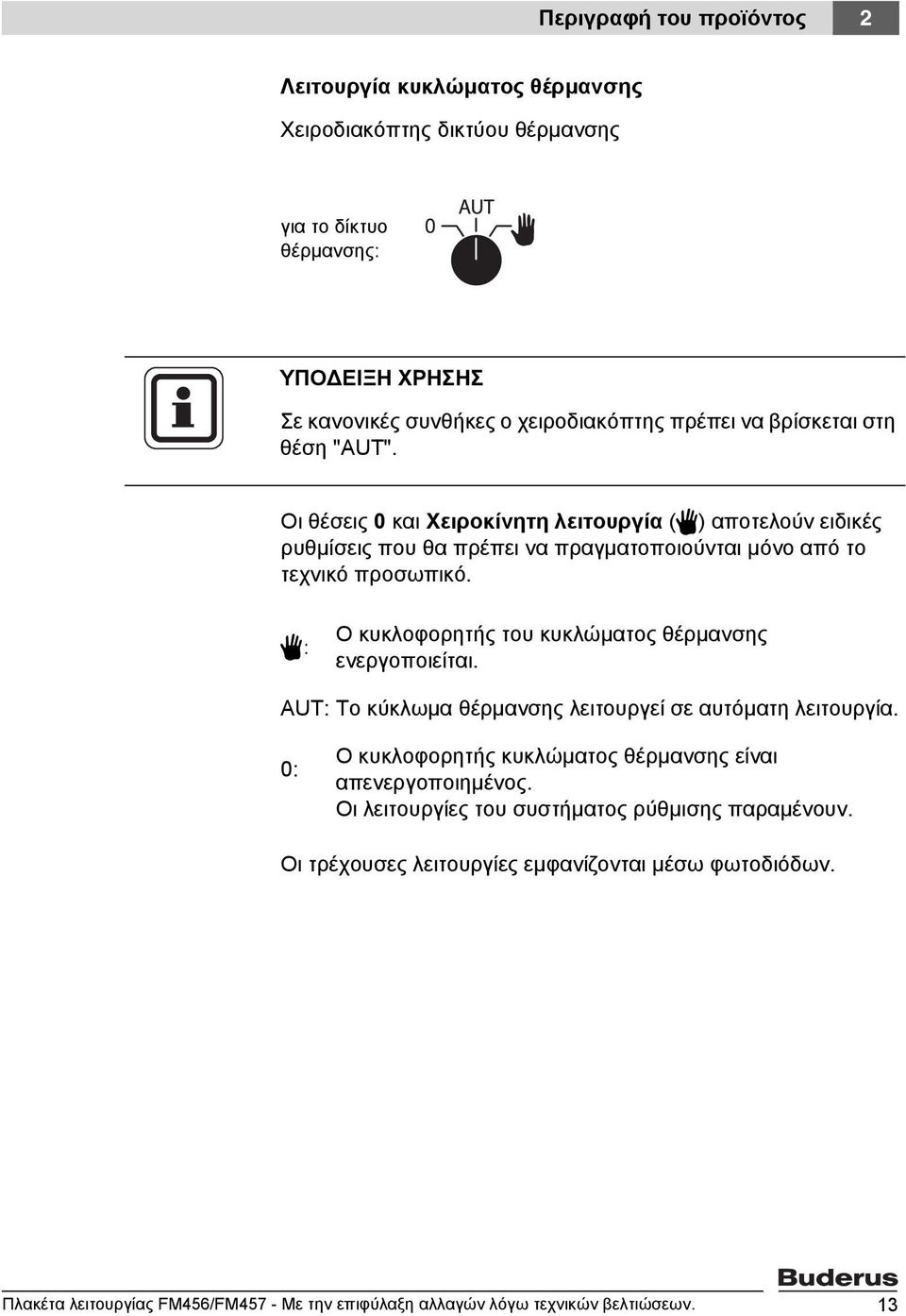 3: Ο κυκλοφορητής του κυκλώματος θέρμανσης ενεργοποιείται. AUT: Το κύκλωμα θέρμανσης λειτουργεί σε αυτόματη λειτουργία.