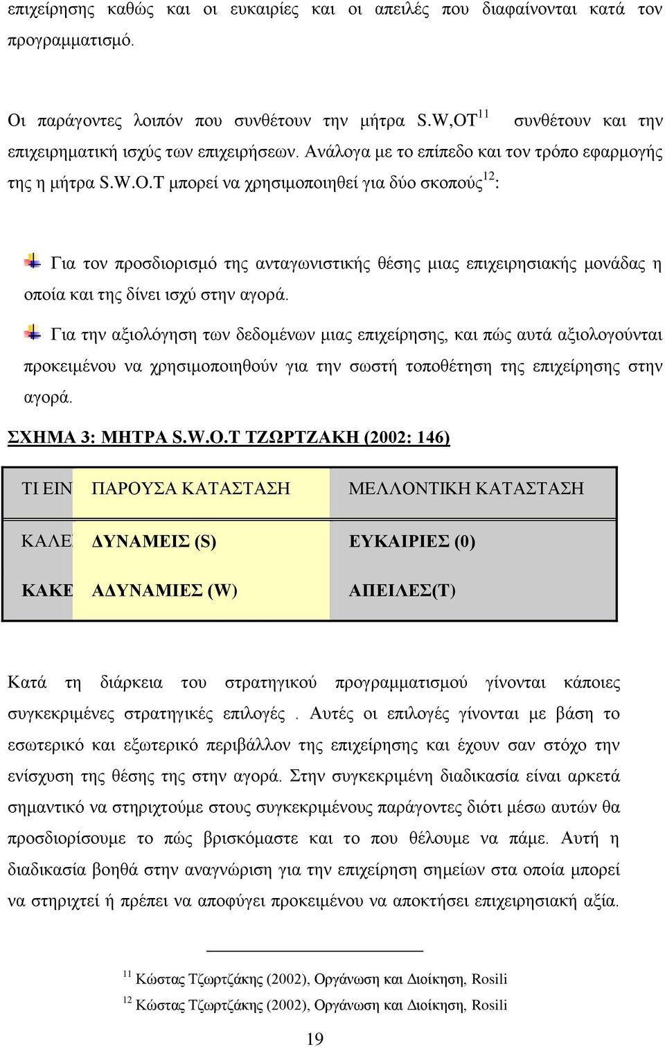 Για την αξιολόγηση των δεδομένων μιας επιχείρησης, και πώς αυτά αξιολογούνται προκειμένου να χρησιμοποιηθούν για την σωστή τοποθέτηση της επιχείρησης στην αγορά. ΣΧΗΜΑ 3: ΜΗΤΡΑ S.W.O.