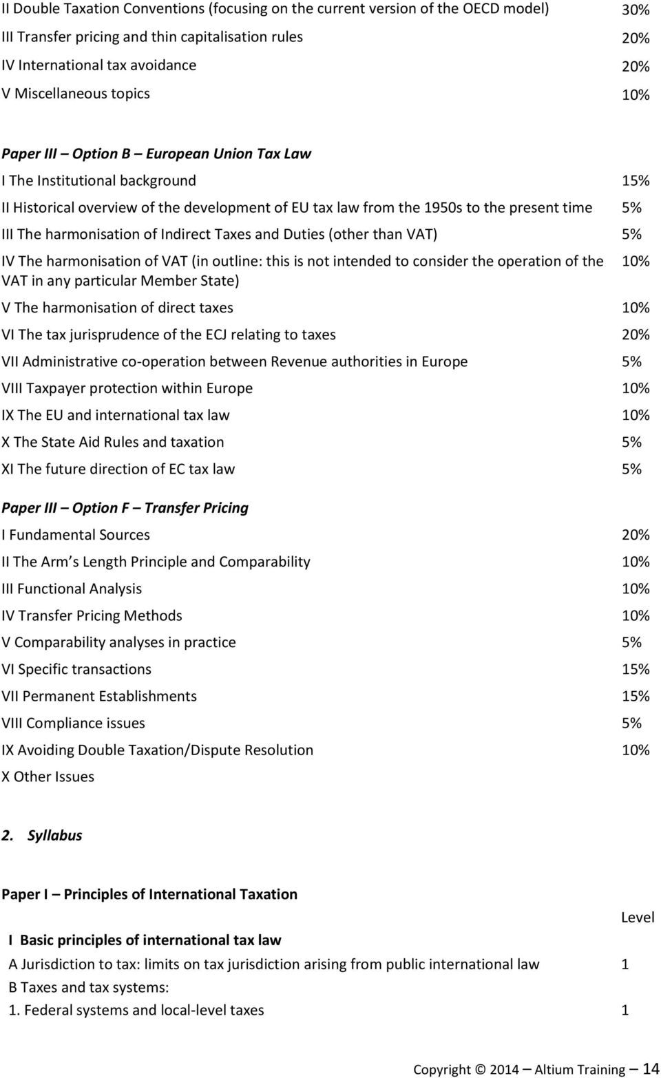 Indirect Taxes and Duties (other than VAT) 5% IV The harmonisation of VAT (in outline: this is not intended to consider the operation of the VAT in any particular Member State) V The harmonisation of