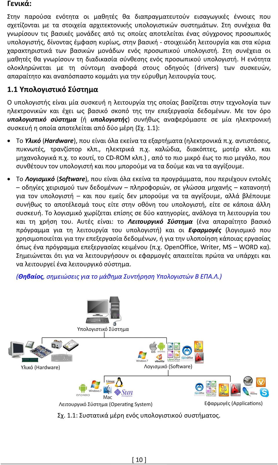 χαρακτηριστικά των βασικών μονάδων ενός προσωπικού υπολογιστή. Στη συνέχεια οι μαθητές θα γνωρίσουν τη διαδικασία σύνθεσης ενός προσωπικού υπολογιστή.