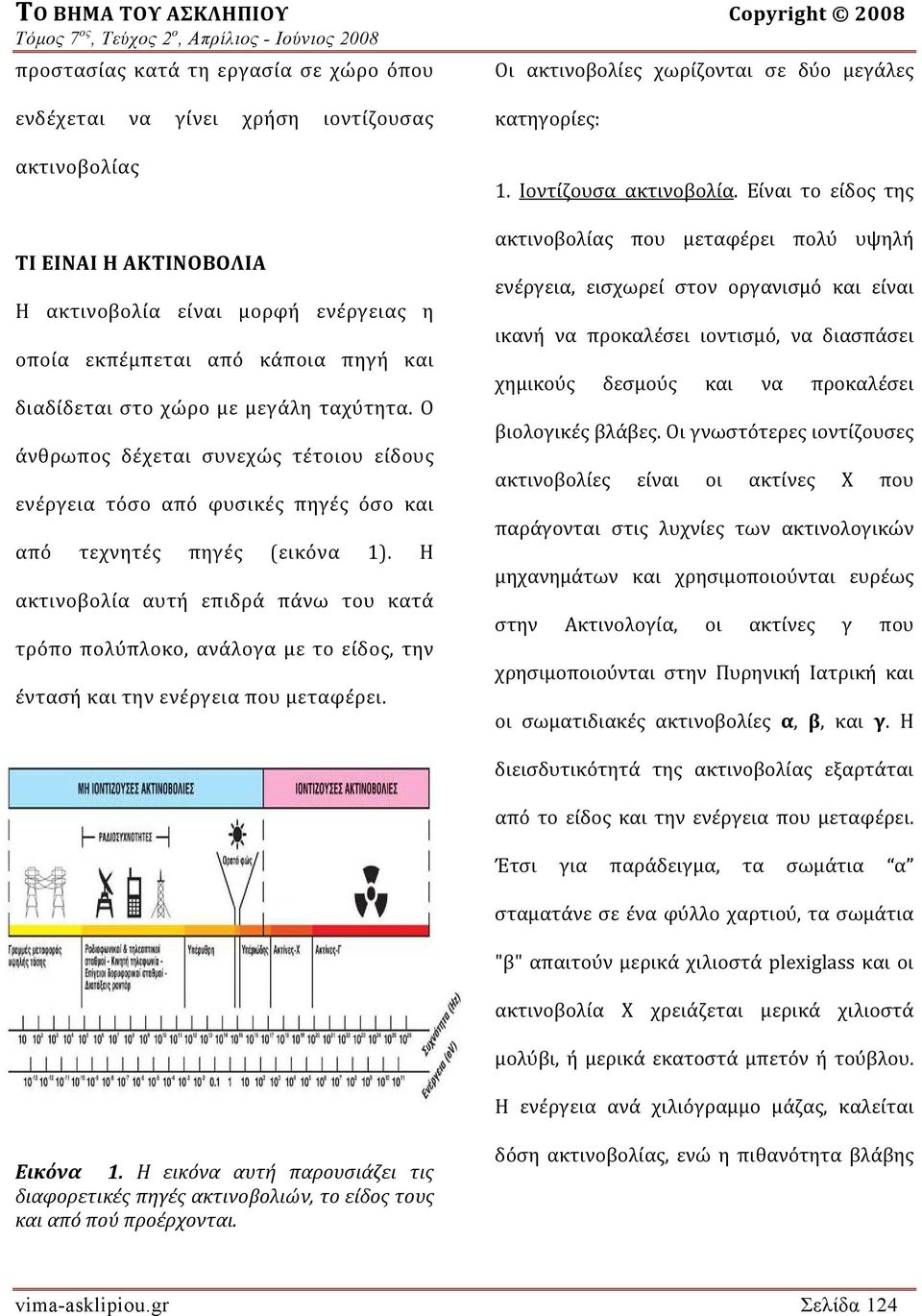 Η ακτινοβολία αυτή επιδρά πάνω του κατά τρόπο πολύπλοκο, ανάλογα με το είδος, την έντασή και την ενέργεια που μεταφέρει. Copyright 2008 Οι ακτινοβολίες χωρίζονται σε δύο μεγάλες κατηγορίες: 1.