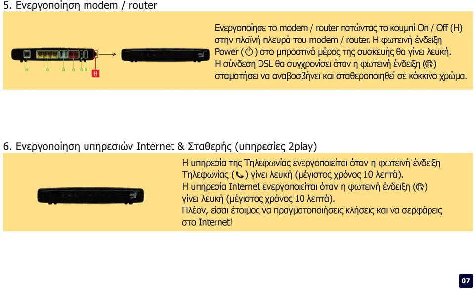 Η σύνδεση DSL θα συγχρονίσει όταν η φωτεινή ένδειξη ( ) σταματήσει να αναβοσβήνει και σταθεροποιηθεί σε κόκκινο χρώμα.